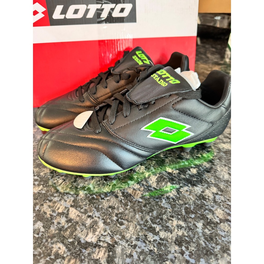 Lotto Stadio 200 III FG Mens‎ Soccer Cleats Black Spring Green 218126 1NI Sz 7.5